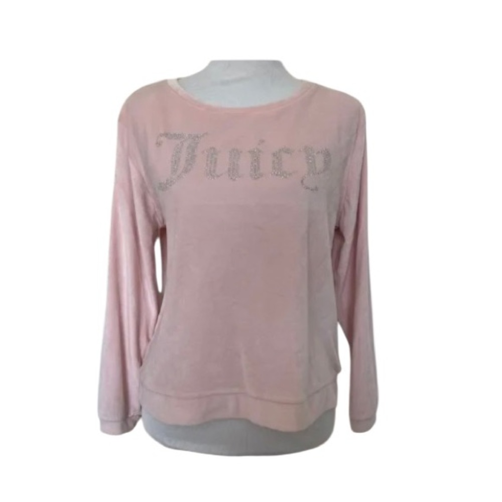 Juicy Couture Soft Baby Pink Velour Rhinestone Crew Neck Size M/L NWOT 💗